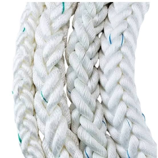ROPE - PP 48MM X 200 Mtr. long Polypropylene Rope x 8 strand white color with 6 ft. canvas covered eyes splicing both ends MBL 41650 kgf ,with certificate